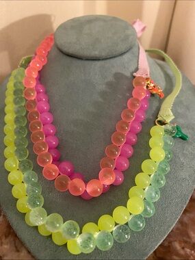 J. Crew Colorful-Neon Beaded RibbonTie Necklace Set Crab & Cactus  Charms